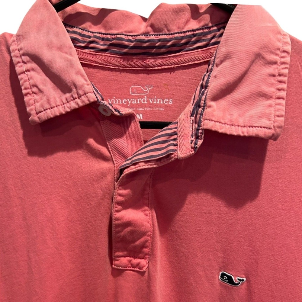 Vineyard Vines Polo Shirt Medium Men's Coral Pink Pima Cotton Short Sleeve Whale